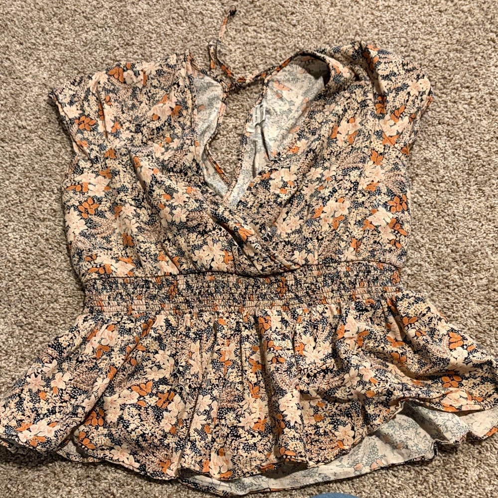 American Eagle Floral Peplum Tie-Back Women’s Blouse